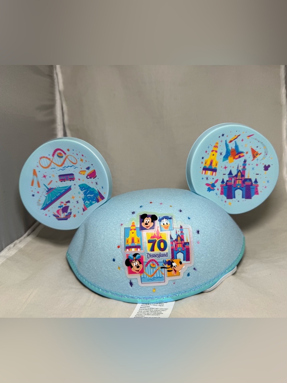 Disney Parks Disneyland 70th Anniversary Mickey Ear Hat Blue Icons Iridescent